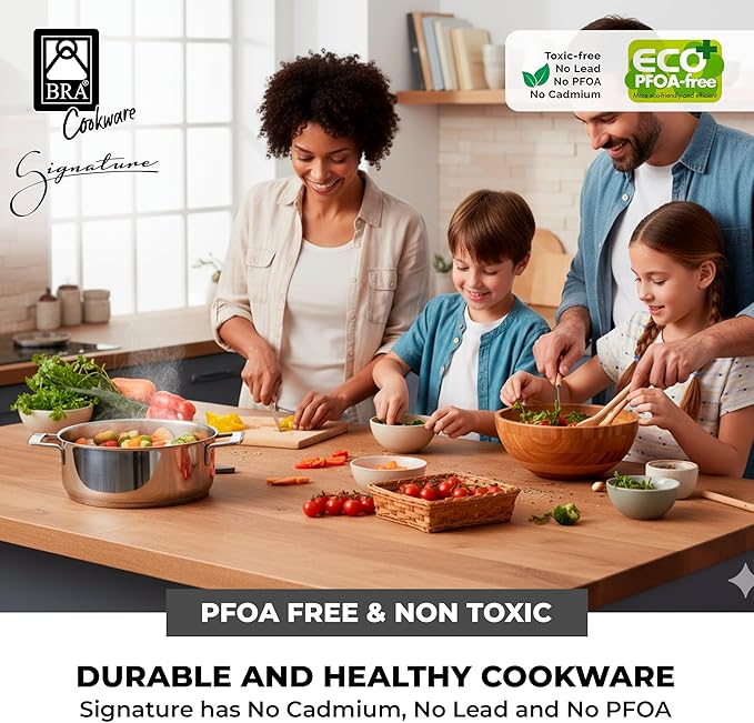 BRA COOKWARE Signature Stainless Steel Stock Pot w/Glass Lid | 9.5 Inch 4 Quart Professional Grade Cooking Pot | PFOA Free Deep Pot | All Cooktops | All Cooktops (incl. Induction) & Oven Safe