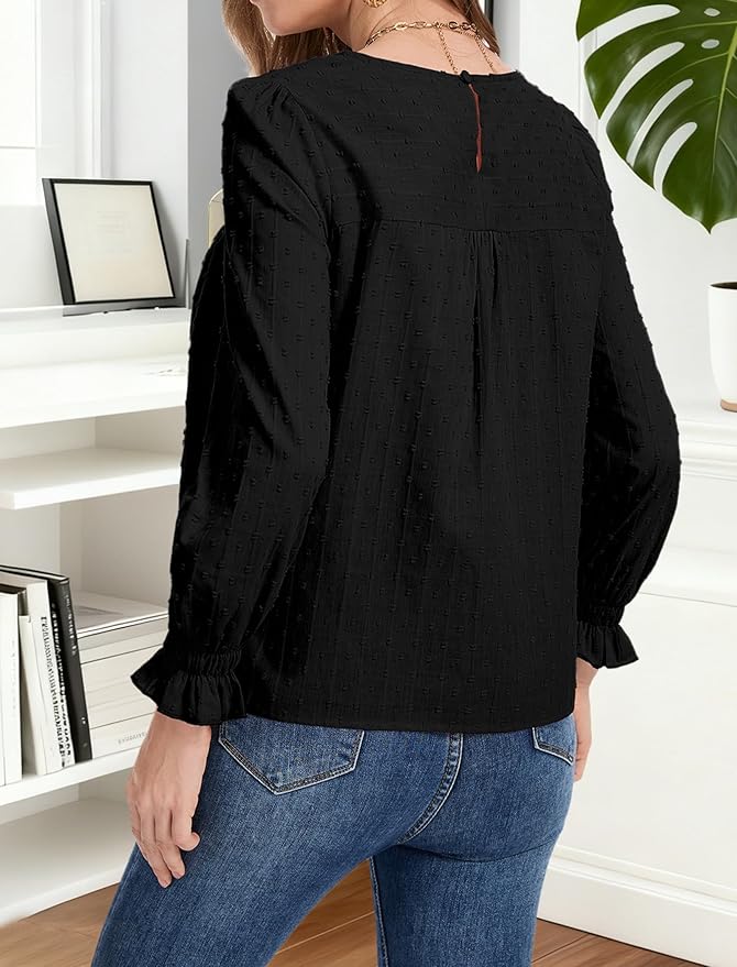 Long Sleeve Shirts Women Dressy Blouses for Women Cute Crew Neck Fall Tops Trendy Women's Clothing 2025 Fashion