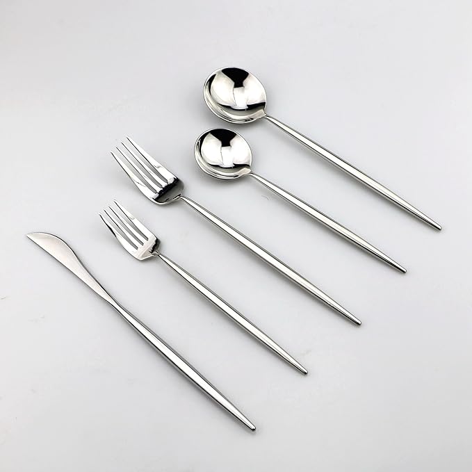 5-Piece Flatware Set, 18/10 Stainless Steel Dishwasher Safe, Mirror Polishing Silver
