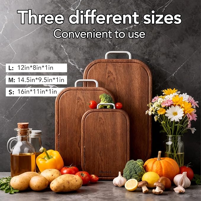 Wood Cutting Board, Solid Ebony Wooden Cutting Boards for Kitchen, Double-Sided Butcher Block with Juice Groove, Non-Slip Feet, 1" Thick Chopping Board for Meat And Vegetables (1,12"×8 ")