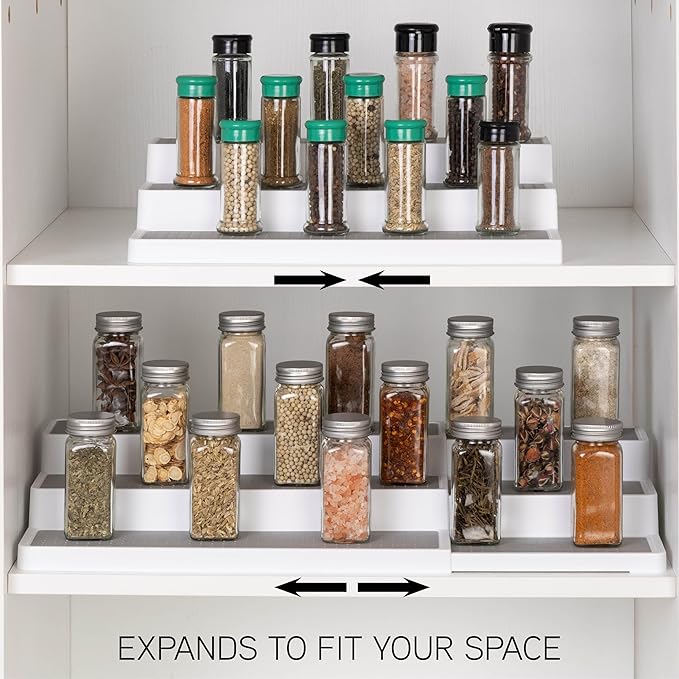 SIMPLEMADE 3-Tier Spice Rack Organizer - Versatile Storage Shelf for Kitchen, Bathroom, Bedroom & Office, Set of 2, Expandable White