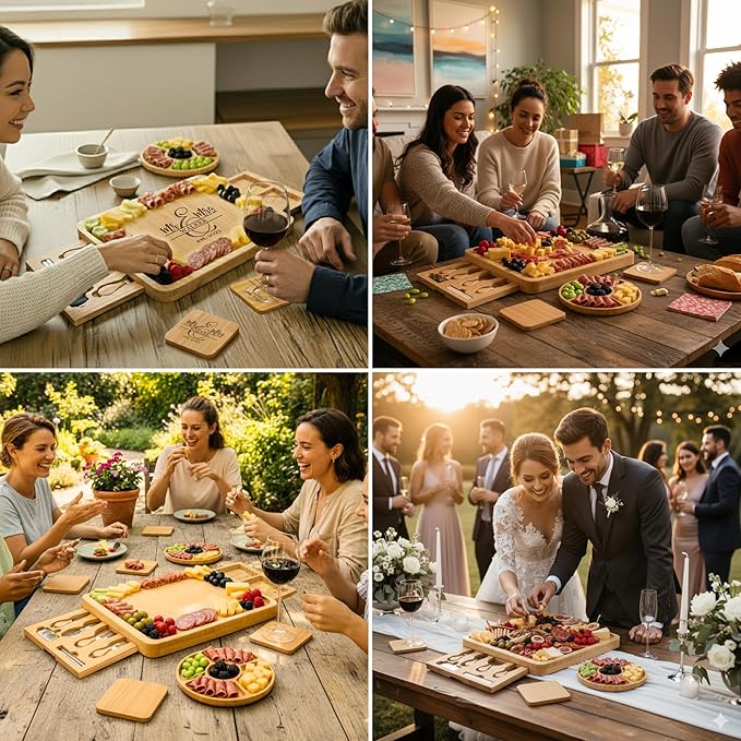 Personalized Bamboo Charcuterie Board Set with Fruit Tray - House Warming Gifts New Home, Gift for Couple, Wedding, Christmas, Anniversary, Housewarming, Bridal Shower Gift