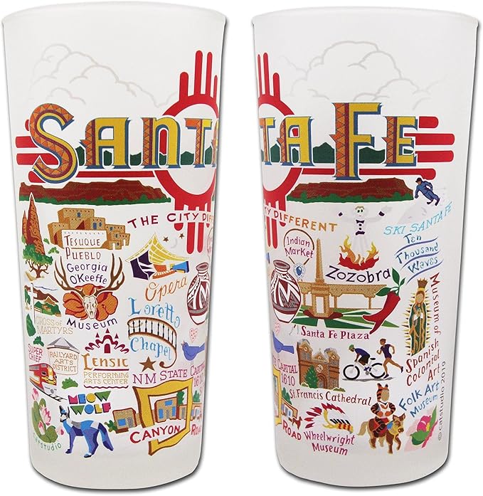 Catstudio Drinking Glass, Santa Fe Frosted Glass Cup for Kitchen, Drinking Glasses, 15oz Dishwasher Safe Tumbler, Wedding Gifts