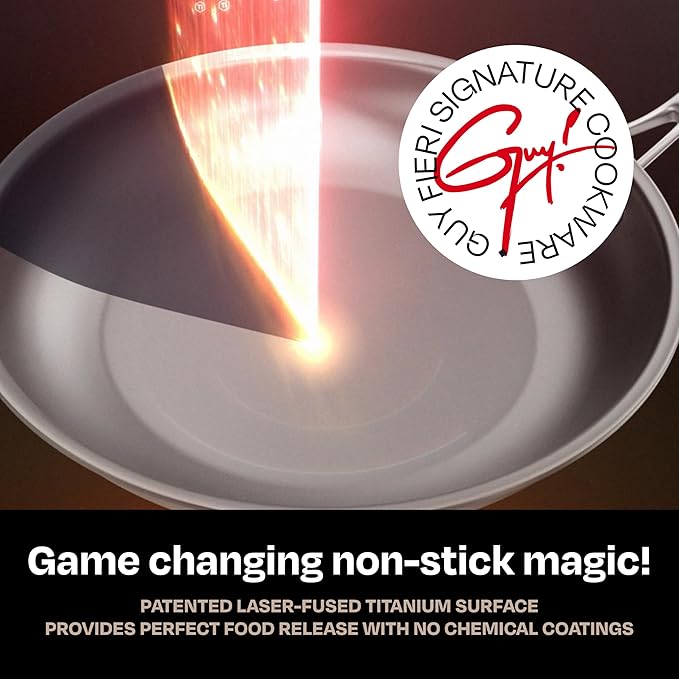 Guy Fieri's Flavortown Laser Titanium 2 Pcs Fry Pan Set 8.5" and 10" - Non-stick Cookware Set Without PFAS, PTFE, or PFOA, 3x More Durable, Dishwasher Safe, Oven Safe