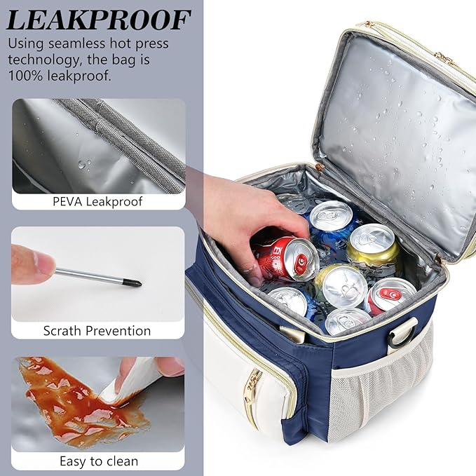 LOKASS Lunch Box for Women/Men-16L-Insulated Lunch Bag, Expandable Double-layer Leakproof Cooler Bag with Upgrade Adjustable Shoulder Strap Ideal for Work/Travel/Picnics（Dark Blue）