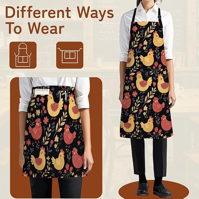 Cooking Apron for Women and Men,Adjustable Chef Bib Apron with 2 Pockets, Water and Oil Resistant for Kitchen Use