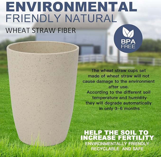 Homienly Wheat Straw Cups Alternative to Plastic Cup - Set of 6 Unbreakable Drinking Cup Reusable Dishwasher Safe Water Glasses Cups for Kitchen Tumblers Kitchen Essentials(20 OZ)