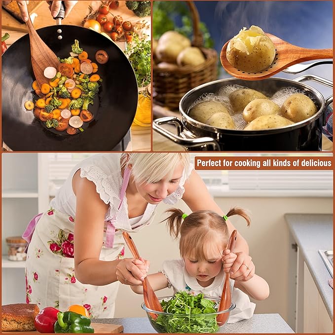 9pc Teak Wooden Utensils - Natural Teak Cooking Utensils with Premium Gift Box - Kitchen Gift Set