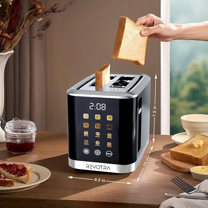 2 Slice Toaster Stainless Steel with LED Display, Extra Wide Slots, 6 Shade Settings, Defrost/Reheat/Cancel, Removable Crumb Tray – Compact Toaster for Bagels & Waffles, christmas gift