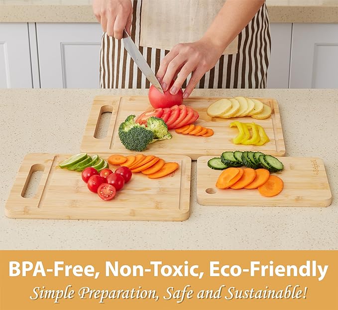 BRIGHTX Large and Small Cutting Boards for Kitchen - [15" x 10", 12"x8"] Chopping Boards for Kitchen, Large Wooden Cutting Board, Non Toxic Cutting Boards | Non-Toxic Bamboo Wood Cutting Board Set