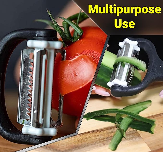 Potato Peeler with Julienne Cutter (3 Blades, 360° Rotating) – Y Peelers for Vegetable Carrot Cucumber Potatoes & Fruits – Stainless Steel Blades, Anti Slip Handle