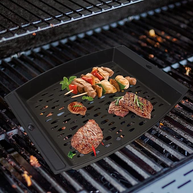 15"x12" Cast Iron Grill Basket for Outdoor Grills, Fish Veggie Grill Pan Tray, BBQ Grilling Pans Tray for Weber, Napoleon, Char-Broil, Royal Gourmet and Most Charcoal Smoker & Gas Grill
