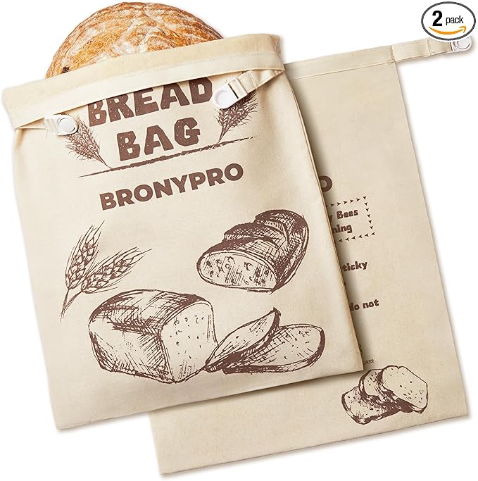 BRONYPRO Beeswax Linen Bread Bags for Sourdough, 2 Pack XL Reusable Waxed Bags for Homemade Bread Rounds, Breathable Sourdough Loaf Storage, Eco-friendly & Long-latsing, Beige