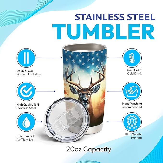 Hyturtle Personalized Hunting Gifts For Men - Deer Hunting Tumbler 20 Oz Travel Coffee Mug Stainless Steel - Fathers Day Hunting Gift For Dad, Him, Boy, Husband, Hunters On Birthday, Christmas