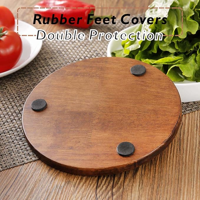 Cast Iron with Wood Trivets Set of 2, Wooden Trivets for Hot Dishes, 8-inch Round Kitchen Hot Pads for Table and Kitchen Counter- Heat Resistant, Rustproof, Non-Slip Durable, Hand Crafted (Black)