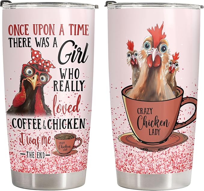 34HD 20oz Coffee Tumbler – Funny Chicken Lover Gift for Women – Stainless Steel Insulated Travel Mug with Lid – Crazy Chicken Lady Cup Christmas Gift