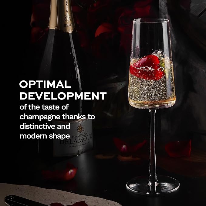 Stölzle Lausitz Champagne Glasses Power 4-Piece Set 8 oz – Elegant Flutes Ideal for Prosecco & Sparkling Wine – Crystal Champagne Glasses – Dishwasher- & Shockproof
