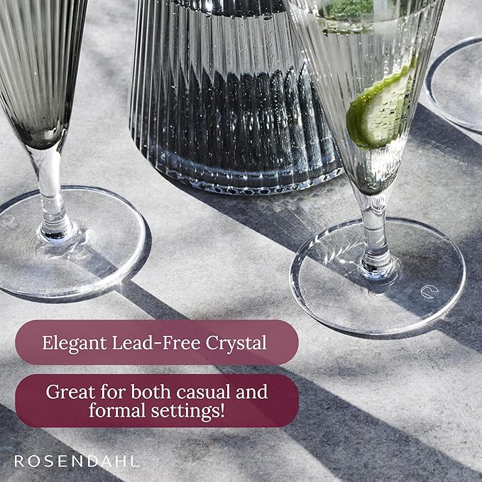 Rosendahl Grand Cru Nouveau Stemmed Champagne Glasses Set (Set of 2), 6.8 Fl. Oz. - Elegant Lead-Free Crystal, Dishwasher Safe, Modern Design for Sparkling Wine & Champagne (Smoke)