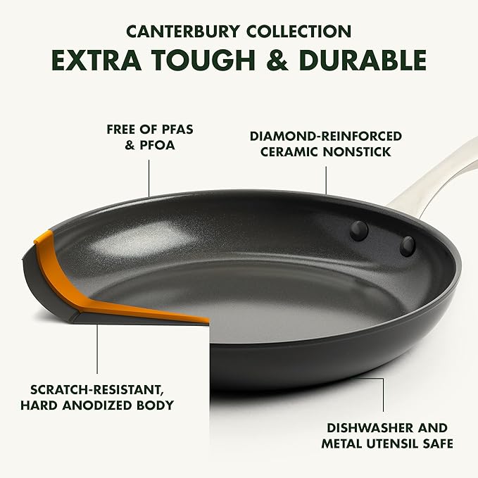 GreenPan Canterbury 10 Piece Cookware Pot and Pans Set, Hard Anodized PFAS-Free Healthy Ceramic Nonstick, Stainless Steel Handles, Versatile Cooking Essentials, Dishwasher & Oven Safe, Oxford Blue