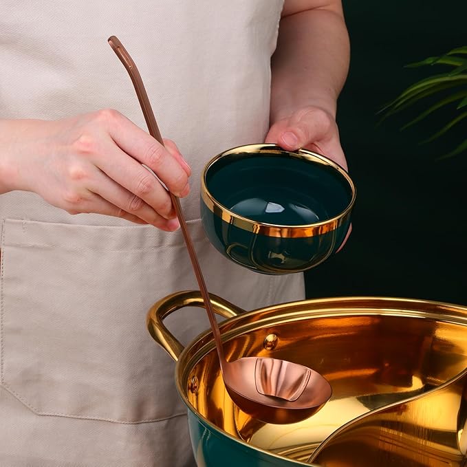 Metal Soup Ladle with Tilted Mouth，2 Piece Fat Multi-Purpose Separator Oil Strainer Serving Spoon Set for Kitchen Restaurant Cooking Hotpot
