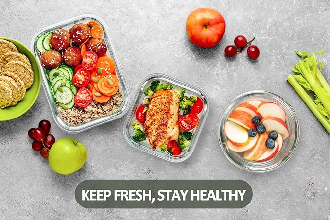 M MCIRCO 24-Piece Glass Food Storage Containers with Locking Lids,Glass Meal Prep Containers Set - Airtight Lunch Containers, Microwave, Oven, Freezer and Dishwasher, Red