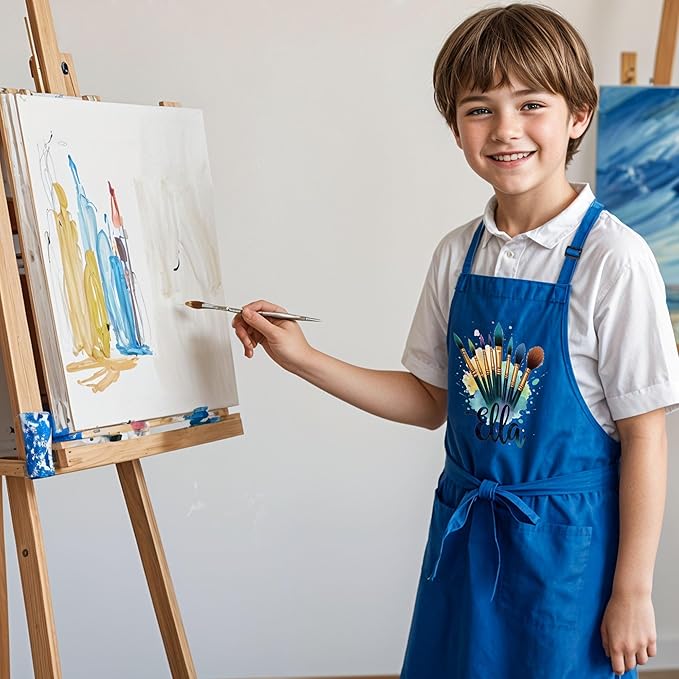 Kids Craft Apron with Custom Name for Painting and Arts – Personalized Apron, Great Christmas Stocking Stuffer or Gift Idea