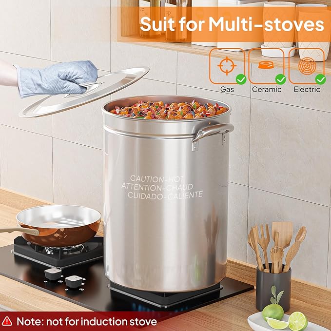 Bonnlo 44QT Turkey Fryer Pot with Steamer Basket, Lid & Lifting Hook, Stainless Steel Seafood Boil-Pot for Lobster, Crab & Shrimp, Heavy-Duty Deep Stockpot for Outdoor Boiling, Cooking & Frying