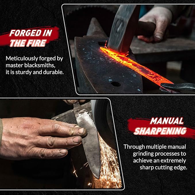 MDHAND 14PCS Butcher Knife Set, Hand Forged Butcher Chef Knife Set with Roll Bag, Sharp Meat Cleaver Knife & Bone Chopper Knives & Fillet Knives for Home & Camping & BBQ Gift for Men