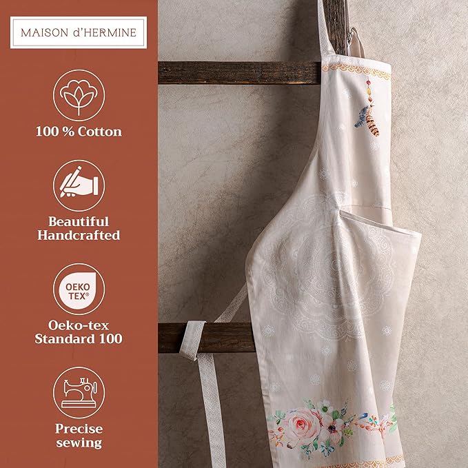 Maison d' Hermine 100% Cotton Apron for women with Pocket Kitchen Chef Apron for Men Cooking Gardening Server Waitress