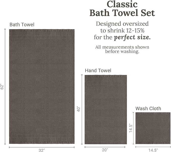 GILDEN TREE Waffle Towel Set Quick Dry Thin | 2 Bath Towels | 2 Hand Towels | 2 Washcloths, Classic Style (Stone)