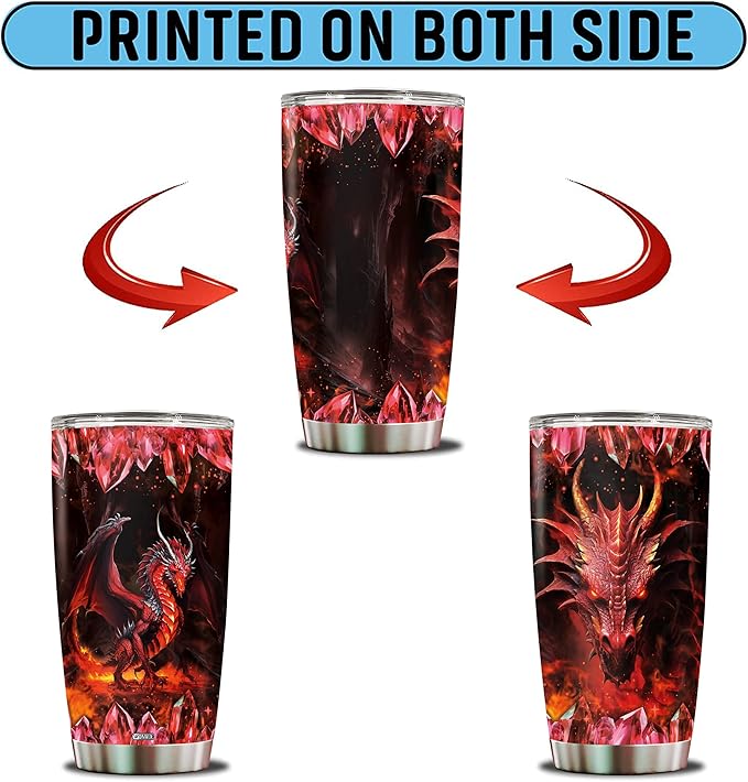 Red Dragon Tumbler Gifts for Men Women Coffee Cup 20oz Stainless Steel Insulated with Lid Water Bottle Travel Mug Gift Dragons Lover Husband Dad Son Christmas Birthday Fathers Day Valentines