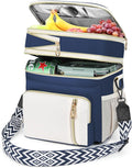 LOKASS Lunch Box for Women/Men-16L-Insulated Lunch Bag, Expandable Double-layer Leakproof Cooler Bag with Upgrade Adjustable Shoulder Strap Ideal for Work/Travel/Picnics（Dark Blue）