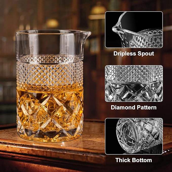 Cocktail Mixing Glass - Premium 22oz - Solid, Stable, Sturdy Hand Blown Crystal - Professional Quality Barware - Gift for Wedding, Anniversary, Birthday, Father's Day