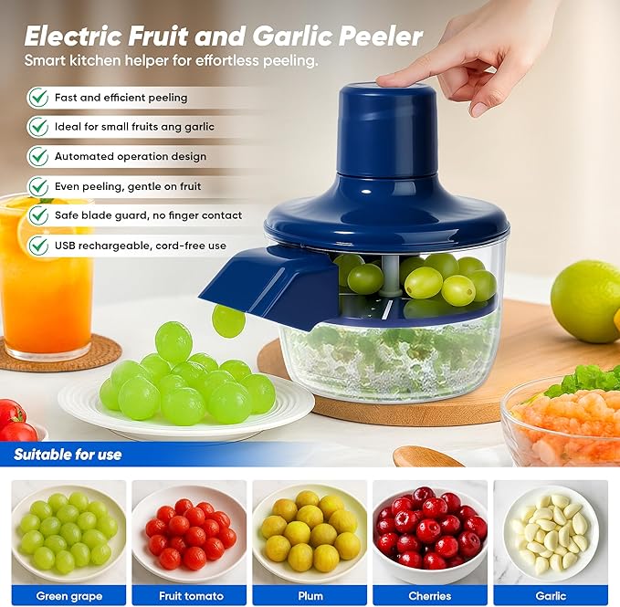 2025 New Electric Grape Peeling Machine – Automatic Garlic Peeler Skin Remover for Tomato, Grapes and Small Fruits - Rechargeable Electric Fruit and Vegetable Peeler Skin Remover for Home Kitchen Use