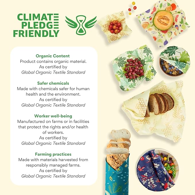 Bee's Wrap Beeswax Wraps for Food - Made in USA Reusable & Organic Food Wraps, Sandwich Wrap & Bowl Covers - Eco-Friendly Alternative to Aluminum Foil, Seasons Greetings 3 Pack (S, M, L)