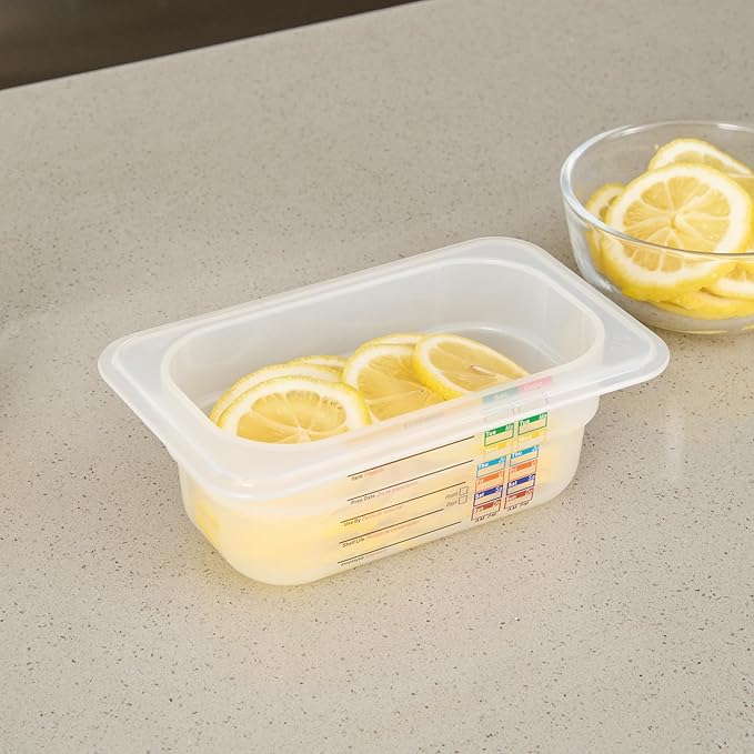 Restaurantware Food Pans Pack of 10 Plastic Rectangle Food Containers 1/9 Size with Traceability Label, Storage Containers Dishwashable Hot Cold Friendly for Restaurants Buffet Commercial Use