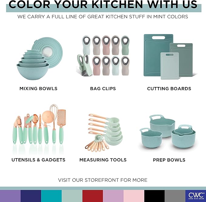 COOK WITH COLOR Prep Bowls with Lids- Wide and Deep Nesting Plastic Small Mixing Bowl Set with Lids, 12 Piece Set - Wide Bowls, Mint