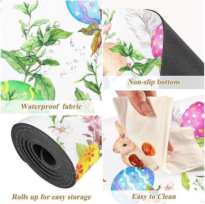 Easter Trivet Table Runner 40 Inches Long Easter Bunny Eggs in Grass Flowers Heat Resistant Hot Pad Multi Purpose Mat for for Hot Pots Pans Kitchen Countertops
