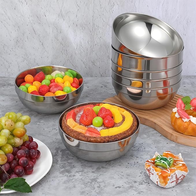 cobee 10 Pack 34 oz Stainless Steel Bowls, Double Stainless Steel Cereal Bowls Double Walled Insulated Soup Metal Serving Dishes for Serving Ice Cream Soup Rice Snack Cereal