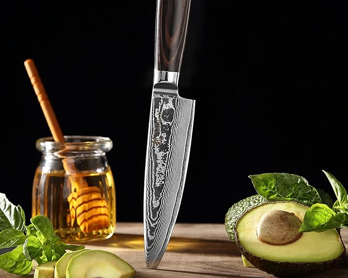 Wakoli EDIB Essentials 2-Piece Damascus Kitchen Knife Set – Chef Knife & Santoku Knife with VG10 Core made of 67-Layer Damascus Steel Blades – Professional Kitchen Knives with Pakkawood Handles