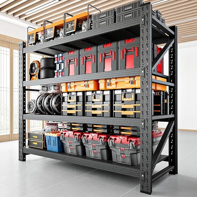 48" W Storage Shelves, 3000LBS Garage Shelving Heavy Duty Metal Adjustable Garage Shelves, Shelving Units Industrial Shelving for Warehouse, 48" W x 24" D x 69" H, Black