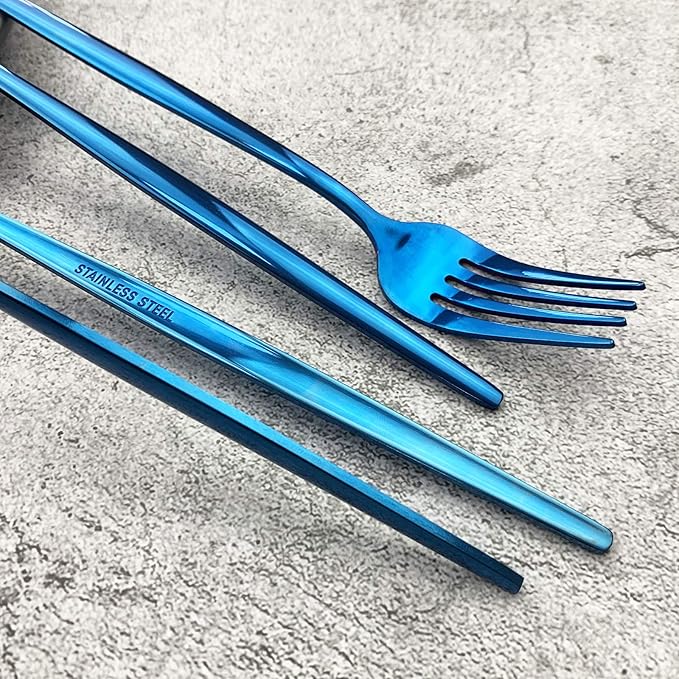 JASHII Silverware Set, Mirror Polished Blue Flatware Cutlery Set Service for 6, Shiny Finish 36 Pieces Stainless Steel Utensils Set Dinner Knife Fork Spoon Dessert Fork Salad Spoon Dishwasher Safe