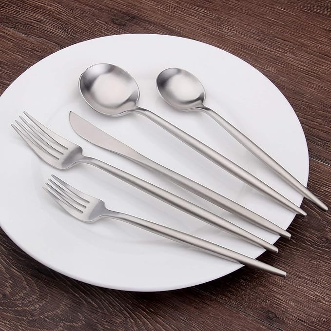 Matte Silverware Set, Bysta 20-Piece Stainless Steel Flatware Set Cutlery Set Service For 4, Satin Finish, Dishwasher Safe, Nice Gift Box
