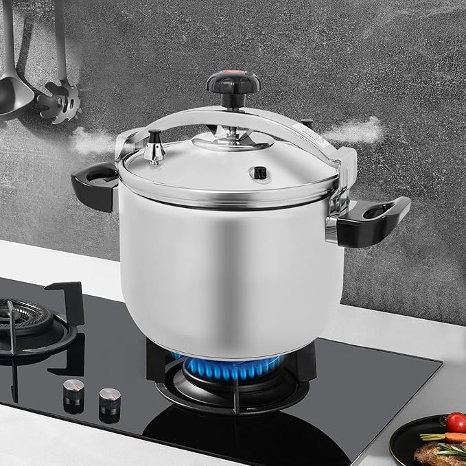 26L Stainless Steel Pressure Cooker, 60Kpa High Pressure Cooker with Safety Valve & Pressure Release, 201 Stainless Steel Cooking Pot for Induction, Gas, Electric Stoves, Home & Restaurant Use