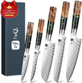 5 Piece Damascus Knife Set, Japanese Knives with 66-Layers Damascus Steel & VG 10 Steel Core, Resin Handle, Includes 5" Paring, 6" Boning, 7" Santoku, 8" Chef & 8" Bread Damascus Knives in Gift Box