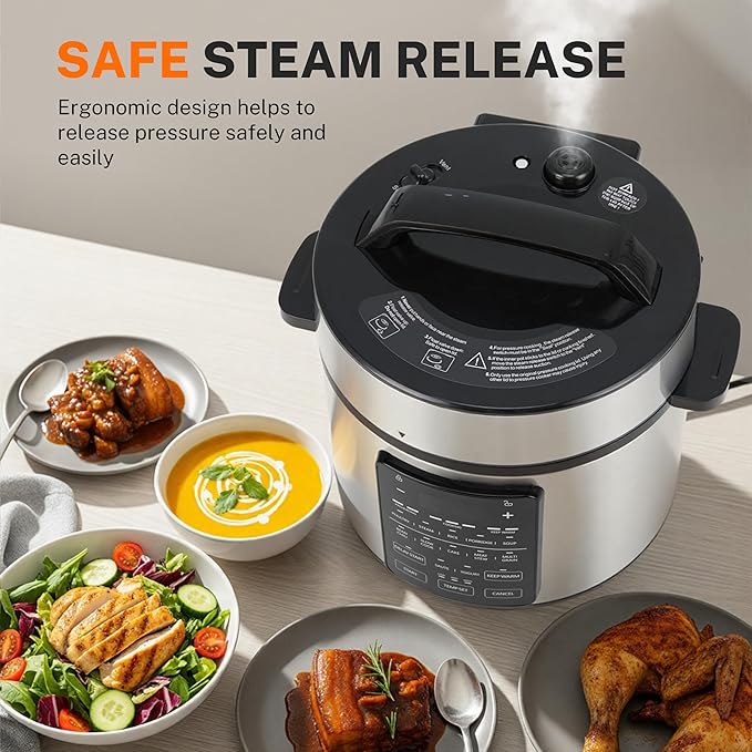 Simple Deluxe 6QT 12-in-1 Multi Electric Pressure Cooker, Non-Stick Stainless Steel Multi-Cooker for Yogurt Maker, Slow Cook, Sauté, Cake, & Warmer, 6 Quarts
