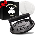 SMASHER KING™ - Premium Cast Iron Smash Burger Press incl. 25 pcs of Patty Paper, Burger Smasher for Griddle with Black Wood Handle, Perfect Hamburger Press