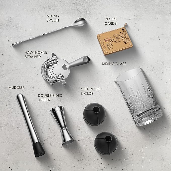 Mixology & Craft Cocktail Set - 8-Piece Bartender Kit with Mixing Glass Set, Japanese Jigger, Spoon, Muddler, and Strainer - Perfect for Old Fashioned Cocktails and Home Bars