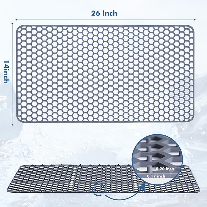 Silicone Sink Protectors for Kitchen Sink - 26"x 14" Kitchen Protector Accessory, Non-Slip Heat Resistan Mat for Bottom of Farmhouse Stainless Steel Porcelain, Dishwasher Safe (Gray)