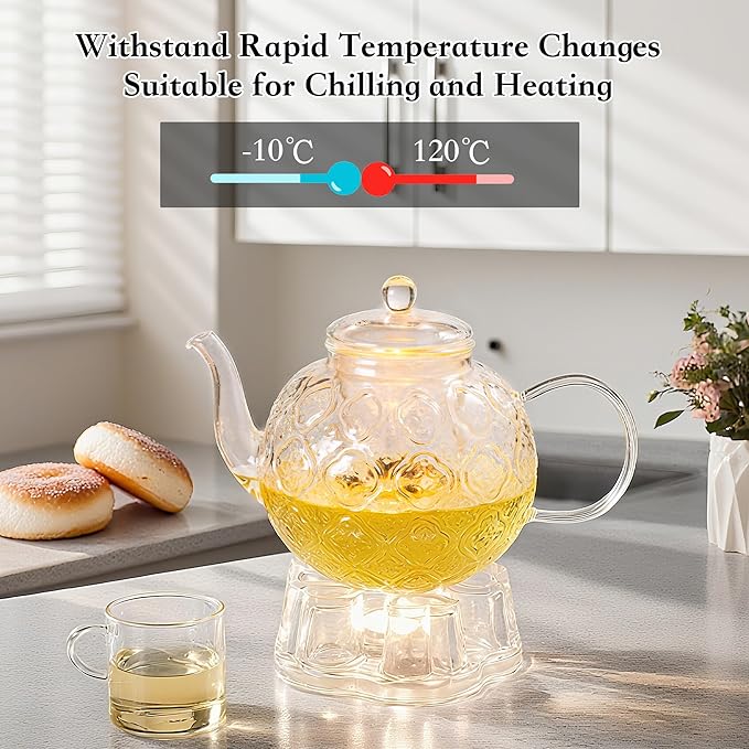 Glass Teapot with Removable Infuser-1500ml Clear GlassTea Pot for Stovetop, Borosilicate Microwave Safe Glass Tea Kettle and Tea Maker for Blooming & loose Tea